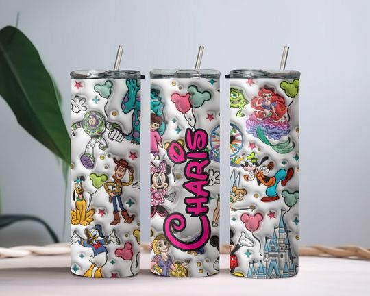 Personalized Inflated Disney Tumbler, Minnie Ears Disney Trip 20oz Skinny Tumbler