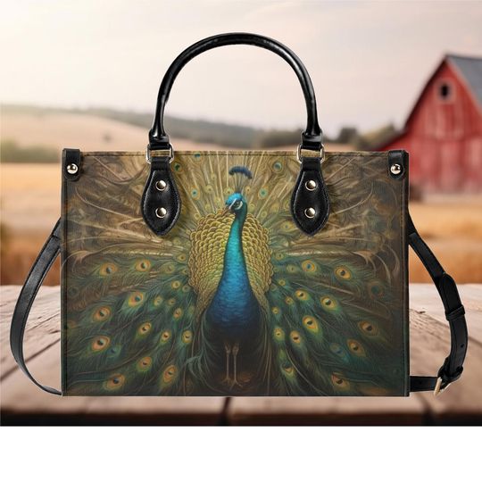 Women Leather PU Handbag Shoulder Bag tote purse Beautiful colors summer fall winter Peacock design Nice gift