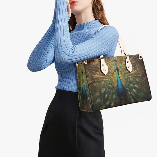 Women Leather PU Handbag Shoulder Bag tote purse Beautiful colors summer fall winter Peacock design Nice gift