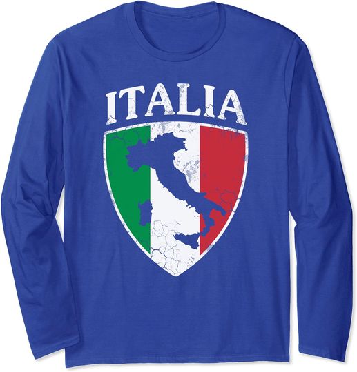 Italia Crest Map Italy Italian Flag Retro Distressed Long Sleeve Tshirt