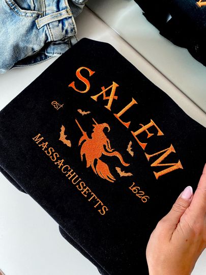 Embroidered Salem Sweatshirt, Witch Sweatshirt, Fall Crewneck, Hocus Sweater