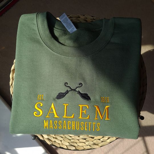 Salem Massachusetts Embroidered Sweatshirt, Halloween Embroidered Crewneck