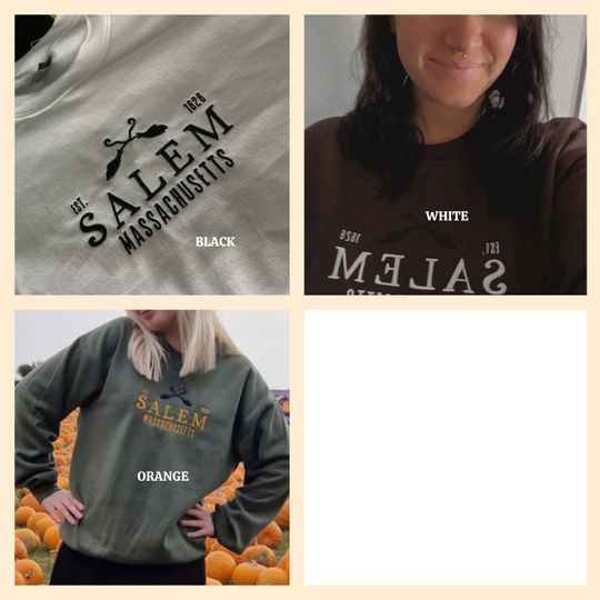 Salem Massachusetts Embroidered Sweatshirt, Halloween Embroidered Crewneck