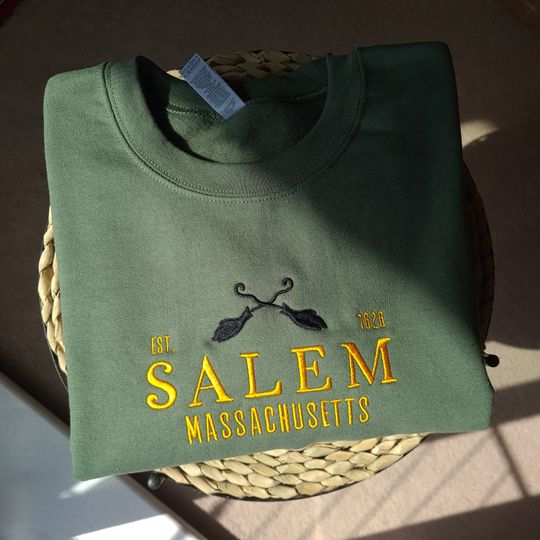 Salem Massachusetts Embroidered Sweatshirt, Halloween Embroidered Crewneck