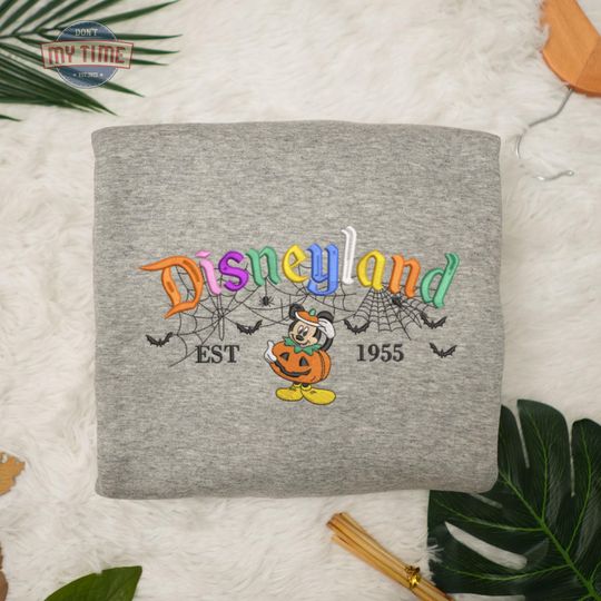 Mouse Cartoon Halloween Embroidered Sweatshirt, Pumpkin Mouse Cartoon Embroidered