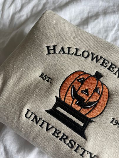 Halloween Town University Embroidered Halloween crewneck sweater