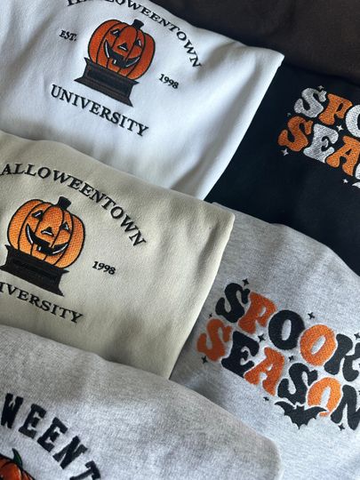 Halloween Town University Embroidered Halloween crewneck sweater
