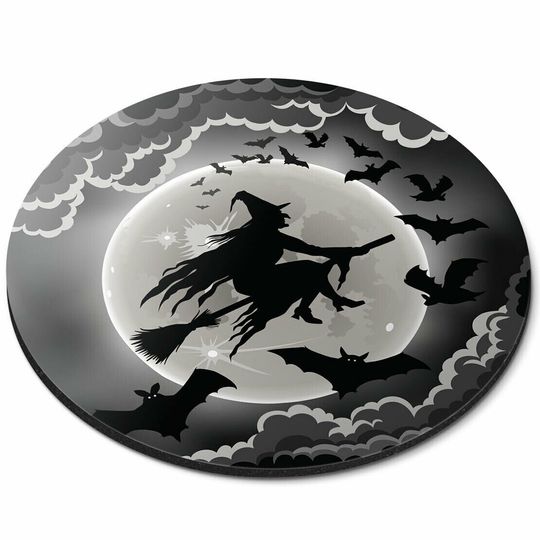 1 x Witchcraft Round Mouse Mat - Witch Bats Halloween Desk Accessories Birthday Computer Office Work Home Mousepad Pad PC IT Gift #14408
