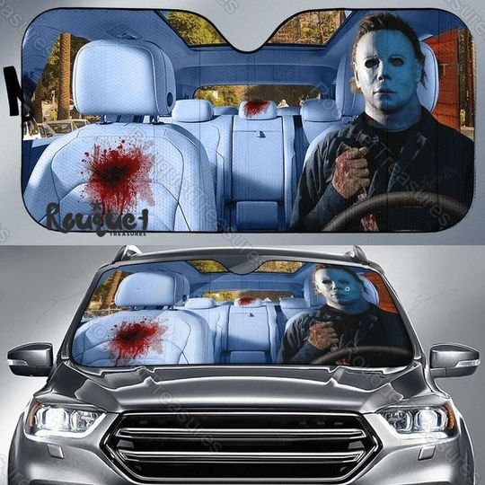 Halloween Michael Myers Car Sunshade, Horror Characters Auto Sun Shade, Halloween Car Windshield, Michael Sun Visor, Scary Car Sunshade