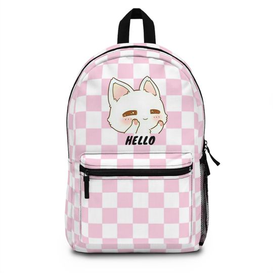 Cute Multi Pattern pink and white Backpack with a kitty