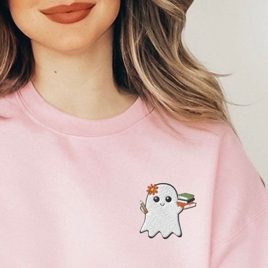 EMBROIDERED TEACHER GHOST Halloween Sweatshirt,  embroidered crewneck