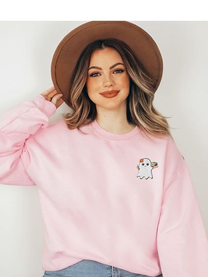 EMBROIDERED TEACHER GHOST Halloween Sweatshirt,  embroidered crewneck
