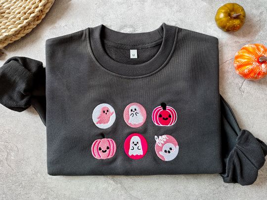 Halloween Sugar Cookies Embroidered Crew Neck Sweatshirt