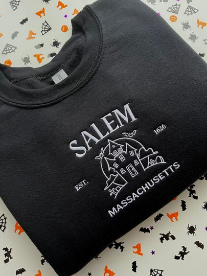 Salem Massachusetts Halloween Embroidered Sweatshirt