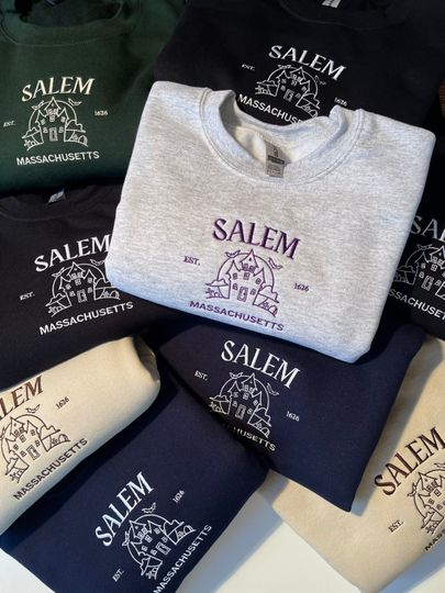 Salem Massachusetts Halloween Embroidered Sweatshirt