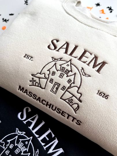 Salem Massachusetts Halloween Embroidered Sweatshirt