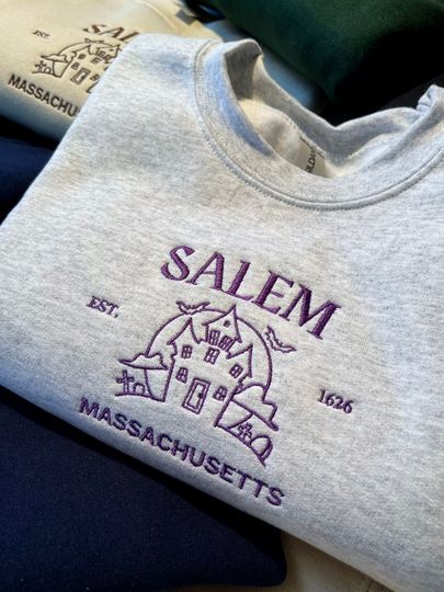 Salem Massachusetts Halloween Embroidered Sweatshirt