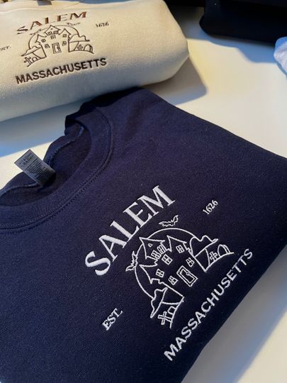 Salem Massachusetts Halloween Embroidered Sweatshirt