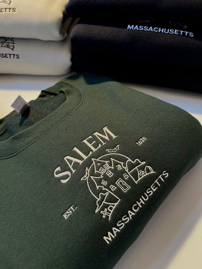 Salem Massachusetts Halloween Embroidered Sweatshirt