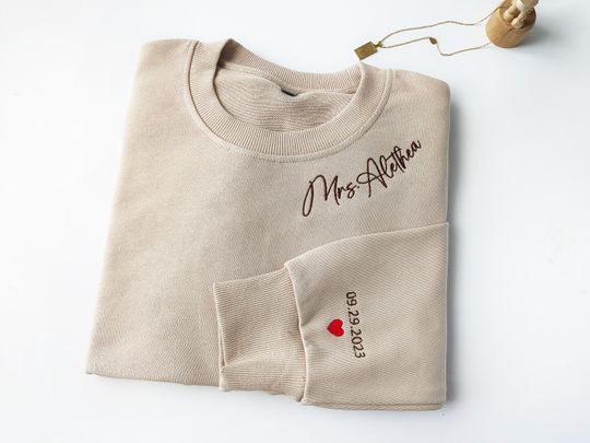 Custom Neckline Mrs. Embroidered Sweatshirt, Name On Neckline,Future Mrs sweatshirt
