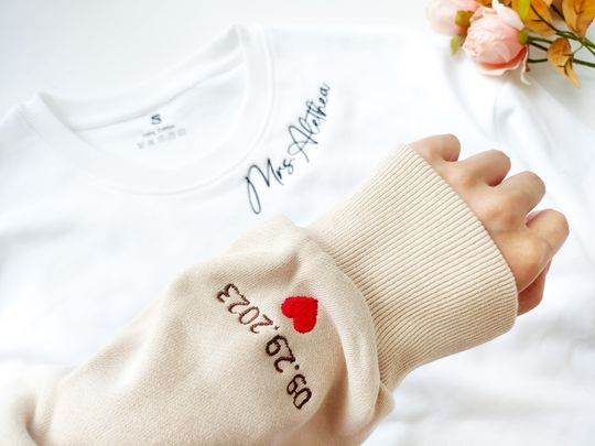 Custom Neckline Mrs. Embroidered Sweatshirt, Name On Neckline,Future Mrs sweatshirt