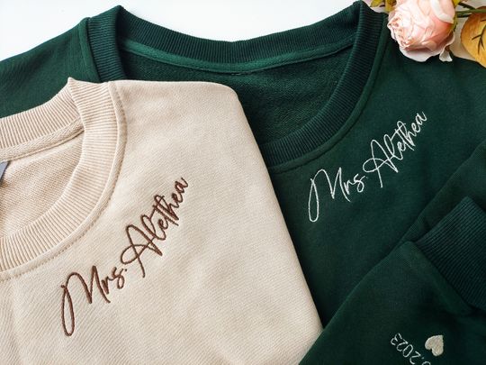 Custom Neckline Mrs. Embroidered Sweatshirt, Name On Neckline,Future Mrs sweatshirt