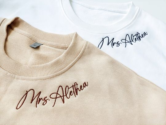 Custom Neckline Mrs. Embroidered Sweatshirt, Name On Neckline,Future Mrs sweatshirt