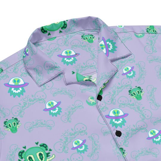 Skull and Alien Trippy Button Up Lavender
