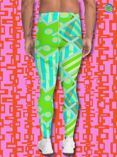 Mens Leggings Patterned Green 80s Memphis Harajuku | Festival Meggings