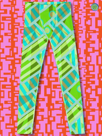 Mens Leggings Patterned Green 80s Memphis Harajuku | Festival Meggings