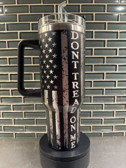Dont Tread on Me / Snake themed Laser Engraved black 40oz Tumbler