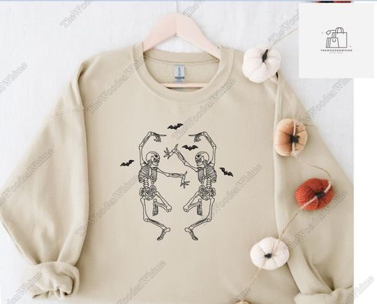 Dancing Skeletons Embroidered Sweatshirt, Dancing Skeleton Sweatshirt