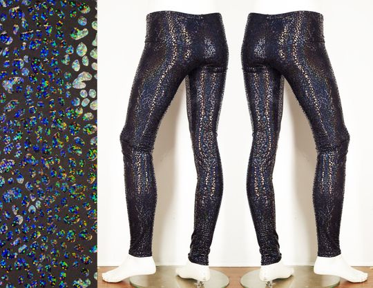 Festival Leggings Men's in Black Holographic Iridescent