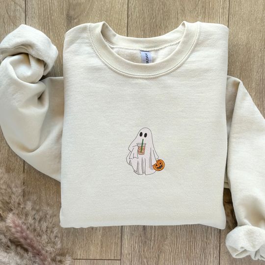 Spooky Ghost Embroidered Sweatshirt, Halloween Sweatshirt