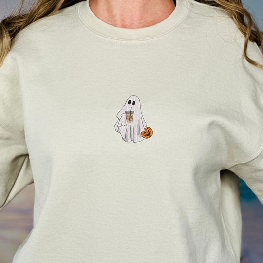 Spooky Ghost Embroidered Sweatshirt, Halloween Sweatshirt