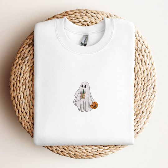 Spooky Ghost Embroidered Sweatshirt, Halloween Sweatshirt