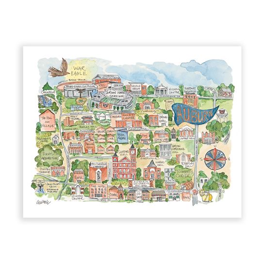 Auburn Albm Campus Map Watercolor Art Poster Football