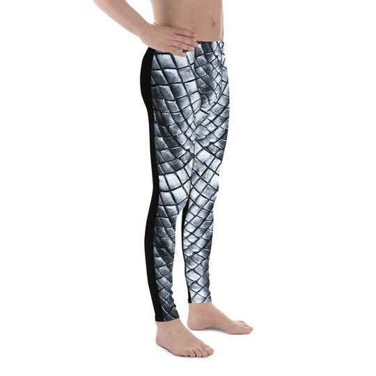Scalemail Armor Cloth Print Front Men's Leggings / Black on Back