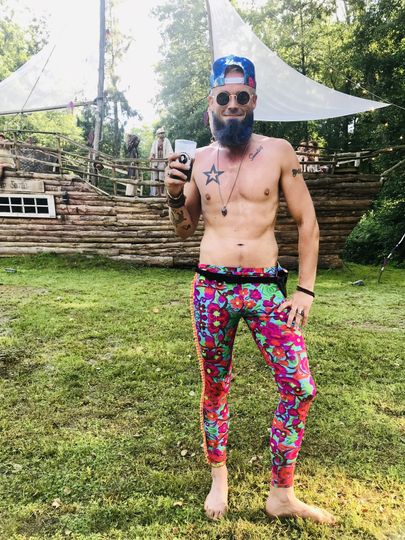 Folklorico Lycra Mens Leggings. Rainbow Black Colorful Print