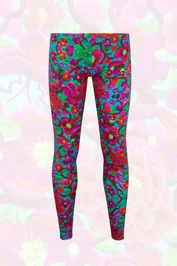 Folklorico Lycra Mens Leggings. Rainbow Black Colorful Print
