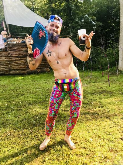 Folklorico Lycra Mens Leggings. Rainbow Black Colorful Print