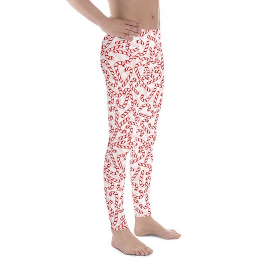 Men's Leggings, Ugly Christmas Sweater Candy Cane