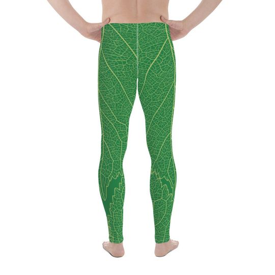 Green Leaf Print Men's Leggings / green leggings
