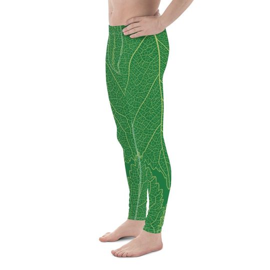 Green Leaf Print Men's Leggings / green leggings