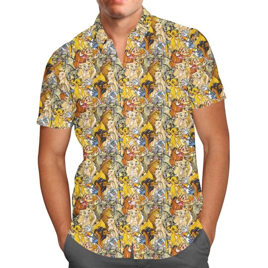 Lion King Sketched - Theme Park Inspired Men's Button Down Short-Sleeved Shirt