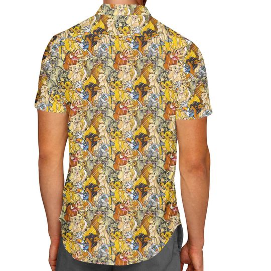 Lion King Sketched - Theme Park Inspired Men's Button Down Short-Sleeved Shirt