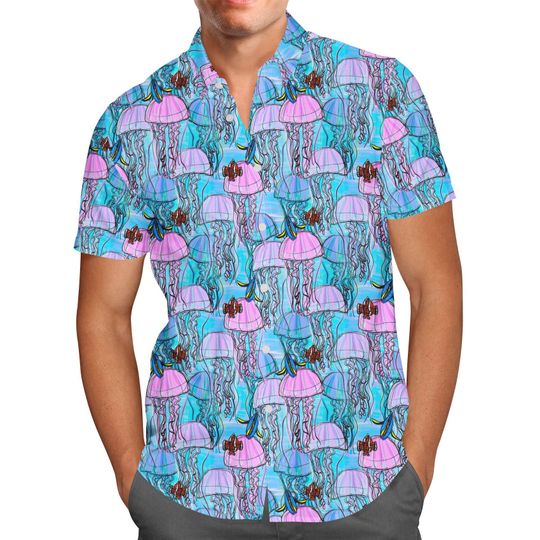 Jellyfish Jumping - Theme Park Inspired Men's Button Down Short-Sleeved Shirt