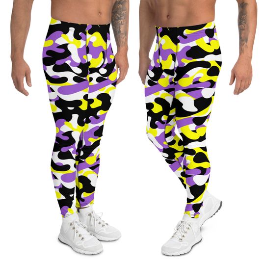 Nonbinary Camo Men's Leggings, Enby Camouflage Leggings