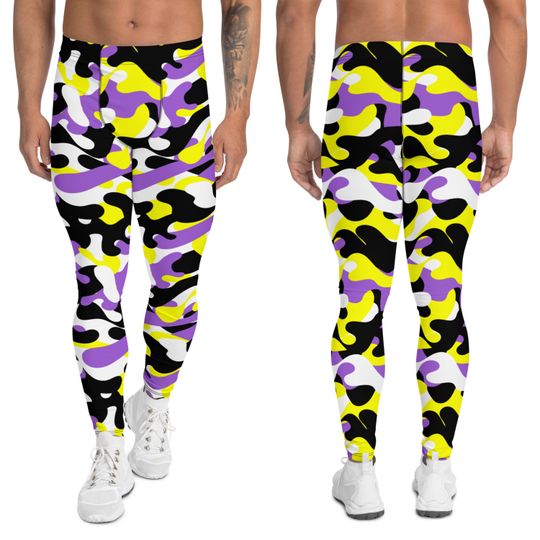 Nonbinary Camo Men's Leggings, Enby Camouflage Leggings