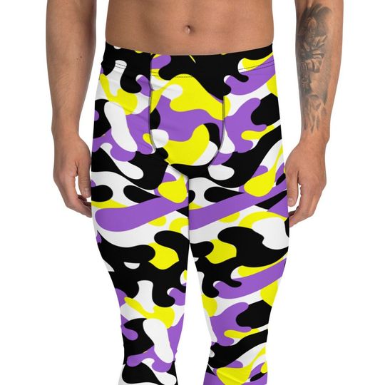 Nonbinary Camo Men's Leggings, Enby Camouflage Leggings
